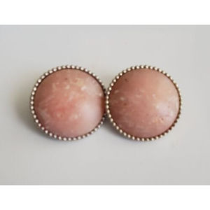 vintage Ellen Designs Silver Tone Pink Button Clip Earrings